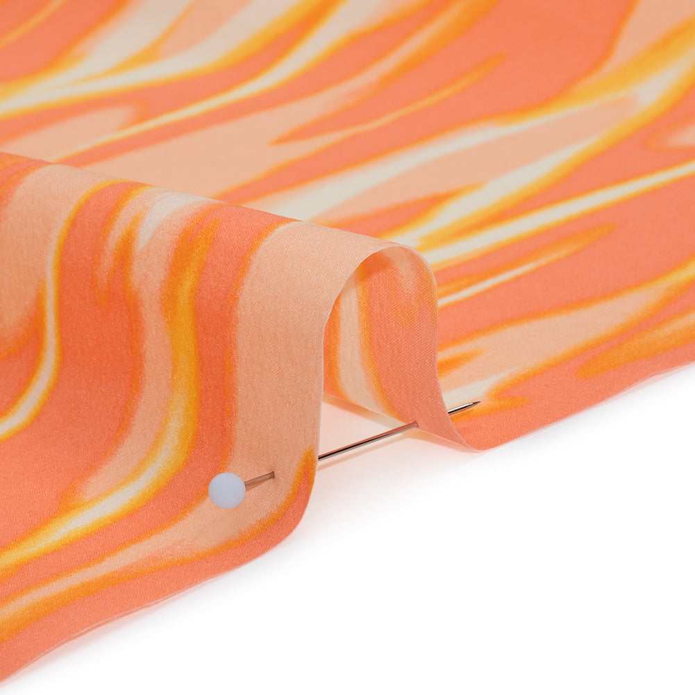 Stretch Nylon Crepe Print - Mango Orange and Peach Pink Abstract - Deadstock - Detail