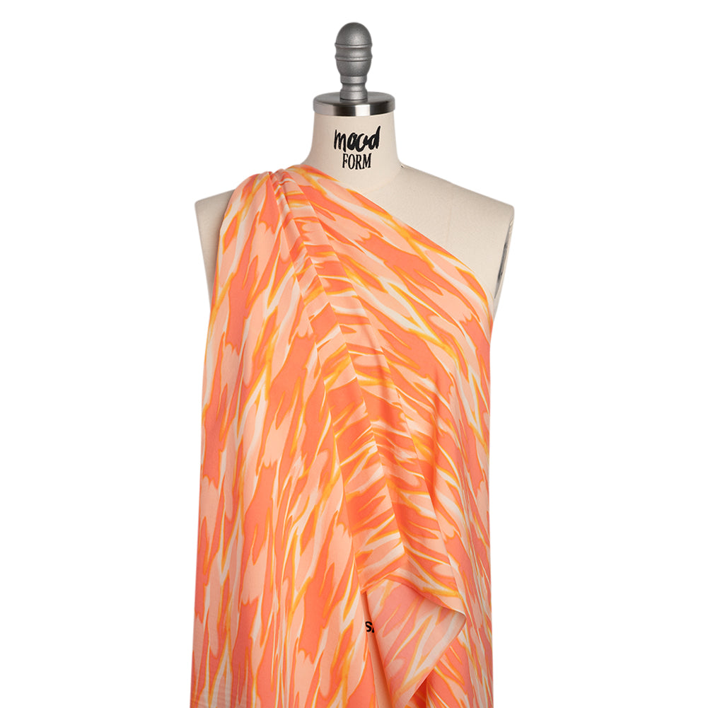 Stretch Nylon Crepe Print - Mango Orange and Peach Pink Abstract - Deadstock - Drape