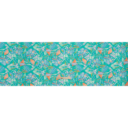 Stretch Nylon Crepe Print - Bright Teal, Periwinkle and Orange Tropical Leaves - Deadstock