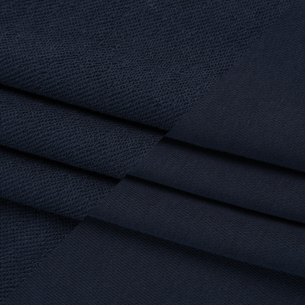 Cotton and Recycled Polyester French Terry - Navy Blue - Deadstock