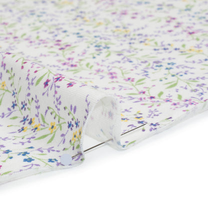 Cotton and Rayon Jersey Print - Purple, Blue and Green Little Floral Vines on White - Deadstock