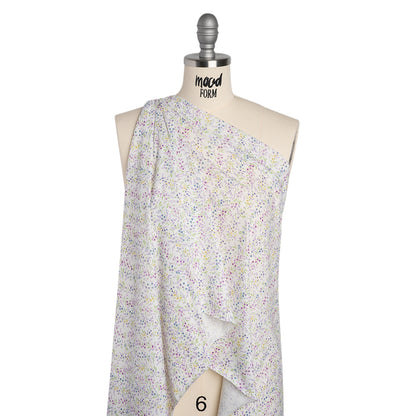 Cotton and Rayon Jersey Print - Purple, Blue and Green Little Floral Vines on White - Deadstock