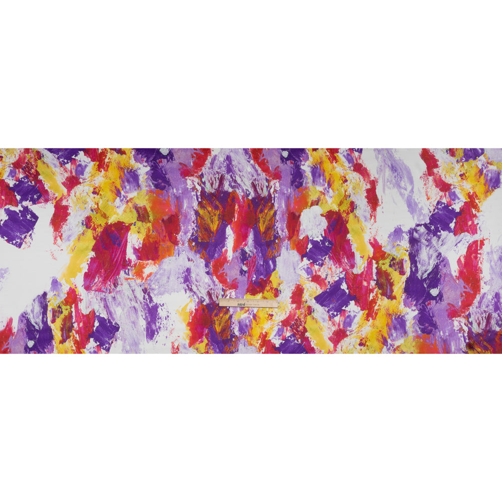 Silk Charmeuse Print 16MM, Made in Italy - Purple, Hot Pink and Yellow Abstract Brushstrokes - Full