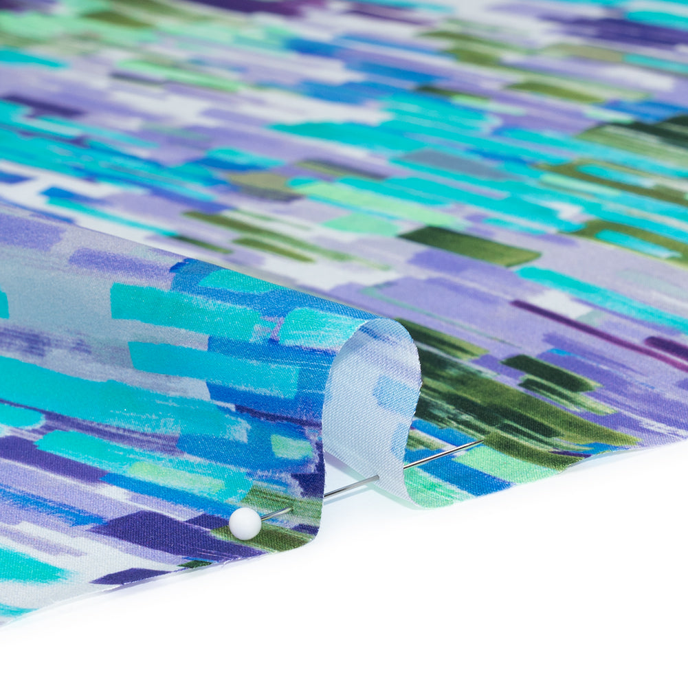 Silk Charmeuse Print 16MM, Made in Italy - Lavender, Blue and Green Painted Striations - Detail