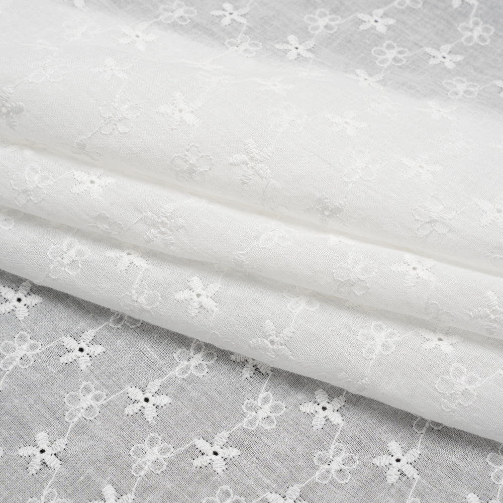 Embroidered Eyelet Cotton Voile - White Daisy Chains - Naomi Collection