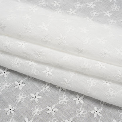 Embroidered Eyelet Cotton Voile - White Daisy Chains - Naomi Collection