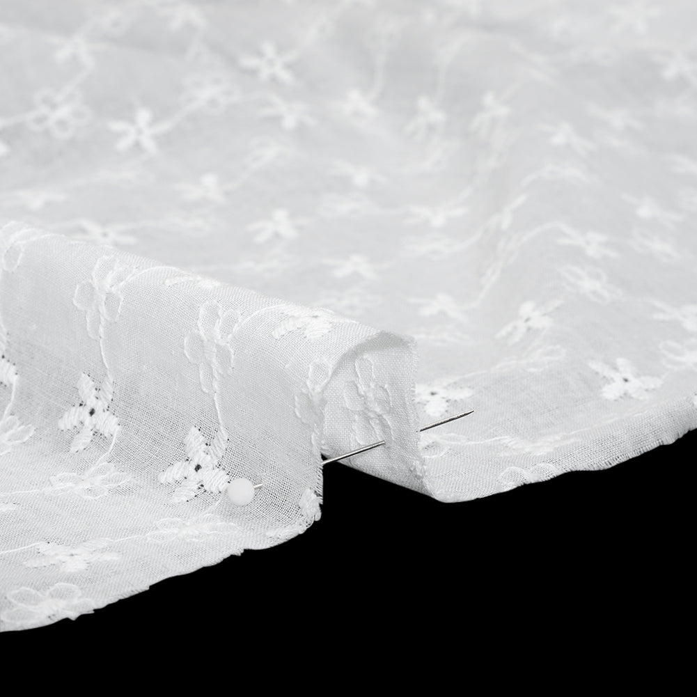 Embroidered Eyelet Cotton Voile - White Daisy Chains - Naomi Collection