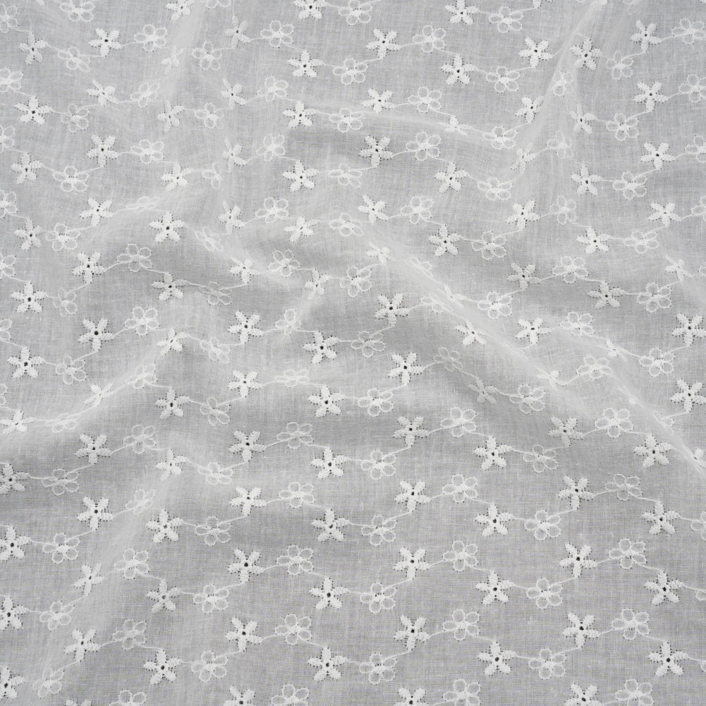Embroidered Eyelet Cotton Voile - White Daisy Chains - Naomi Collection