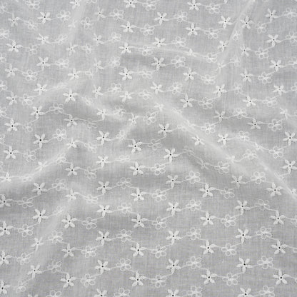 Embroidered Eyelet Cotton Voile - White Daisy Chains - Naomi Collection