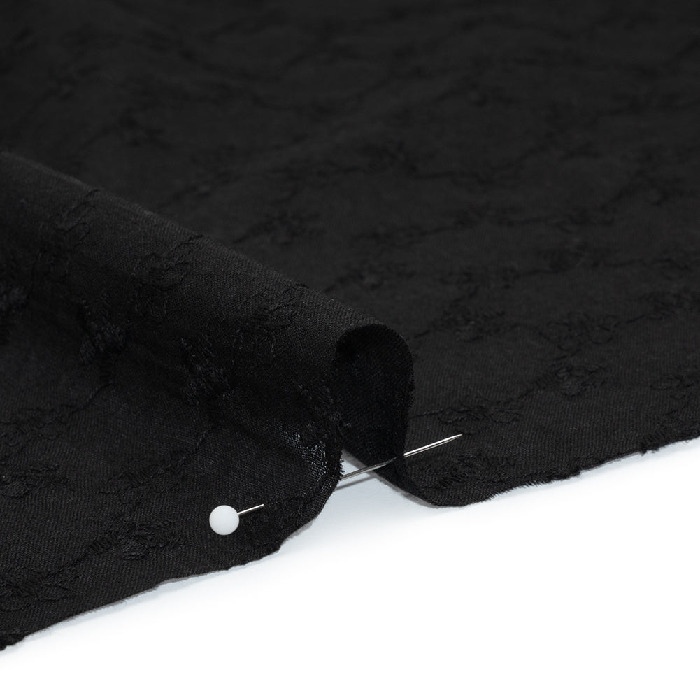 Embroidered Eyelet Cotton Voile - Black Daisy Chains - Naomi Collection - Detail