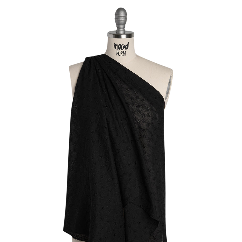 Embroidered Eyelet Cotton Voile - Black Daisy Chains - Naomi Collection - Drape