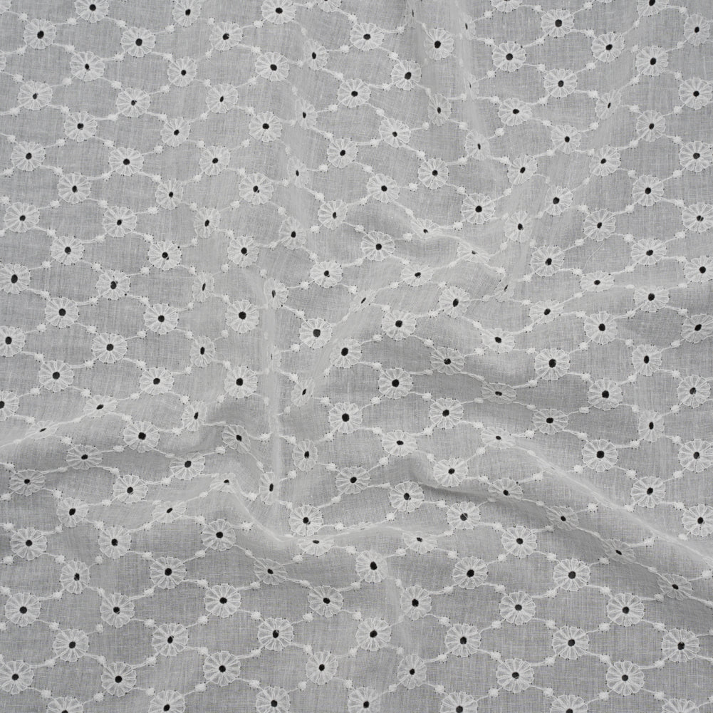 Embroidered Eyelet Cotton Voile - White Flower Lattice - Naomi Collect