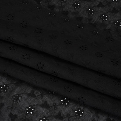Embroidered Eyelet Cotton Voile - Black Flower Vine - Naomi Collection