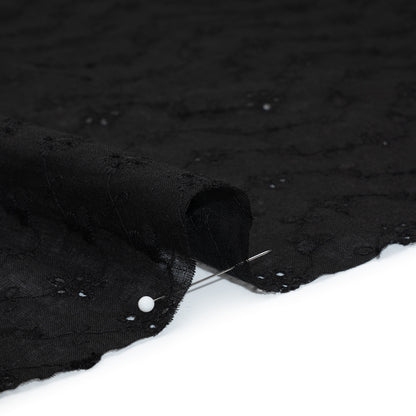 Embroidered Eyelet Cotton Voile - Black Flower Vine - Naomi Collection