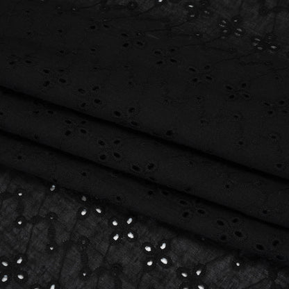 Embroidered Eyelet Cotton Voile - Black Floral Zig Zags and Stripes - Naomi Collection