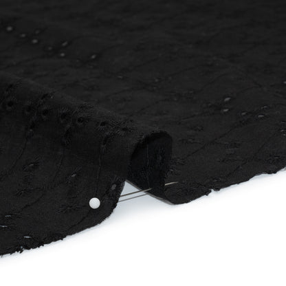 Embroidered Eyelet Cotton Voile - Black Floral Zig Zags and Stripes - Naomi Collection
