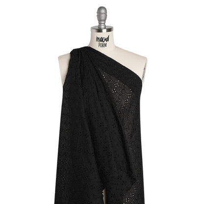 Embroidered Eyelet Cotton Voile - Black Floral Zig Zags and Stripes - Naomi Collection