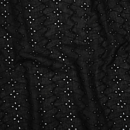 Embroidered Eyelet Cotton Voile - Black Floral Zig Zags and Stripes - Naomi Collection