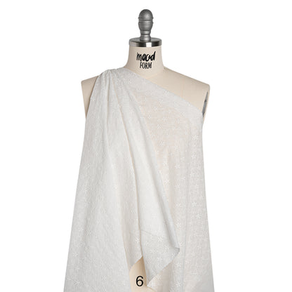 Embroidered Eyelet Cotton Voile - White Daisies and Leaves - Naomi Collection