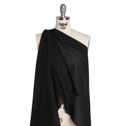 Embroidered Eyelet Cotton Voile - Black Daisies and Leaves - Naomi Collection