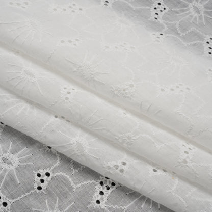 Embroidered Eyelet Cotton Voile - White Cloud Flowers - Naomi Collection