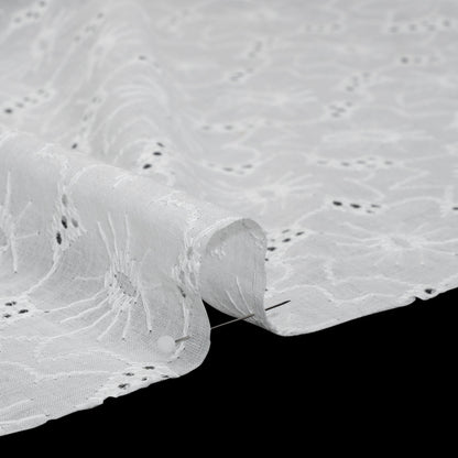Embroidered Eyelet Cotton Voile - White Cloud Flowers - Naomi Collection