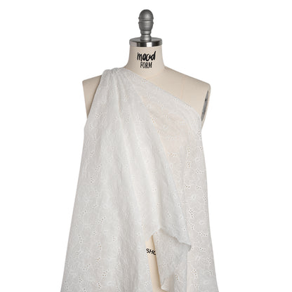 Embroidered Eyelet Cotton Voile - White Cloud Flowers - Naomi Collection