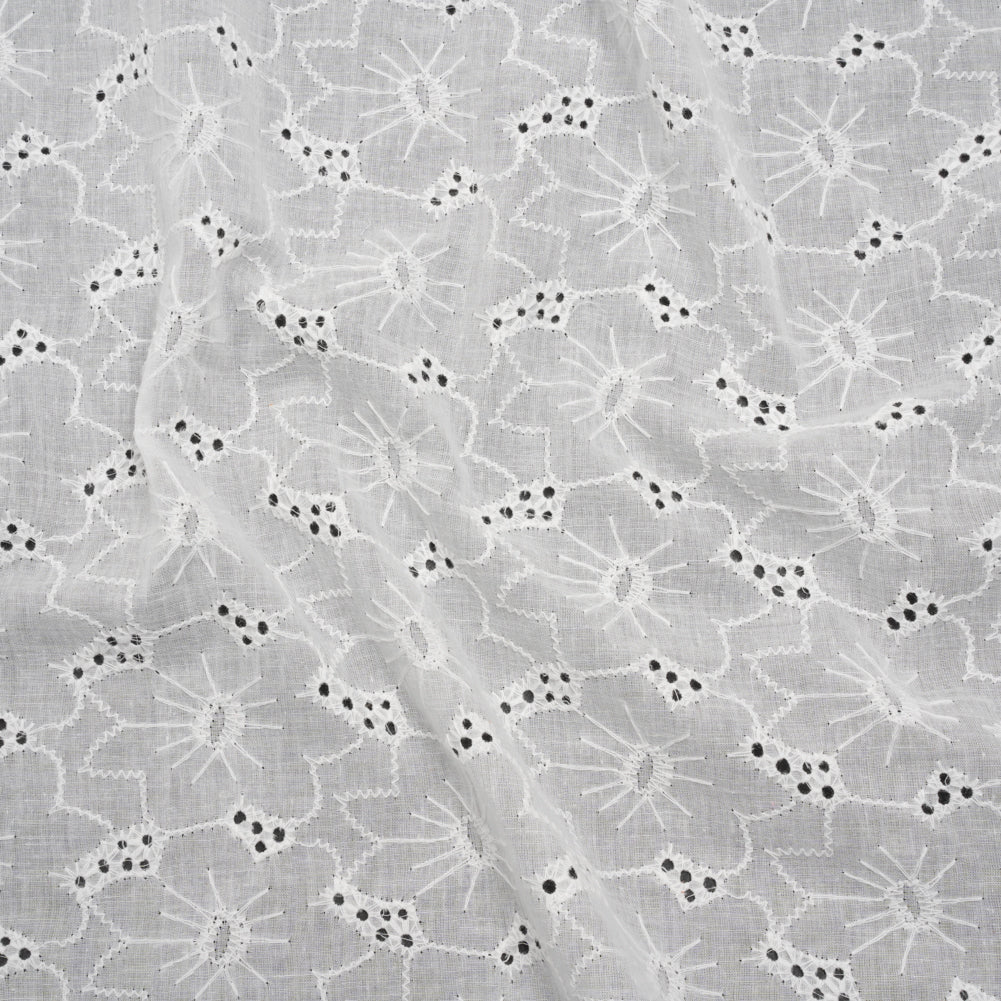 Embroidered Eyelet Cotton Voile - White Cloud Flowers - Naomi Collection