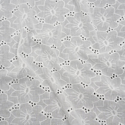 Embroidered Eyelet Cotton Voile - White Cloud Flowers - Naomi Collection