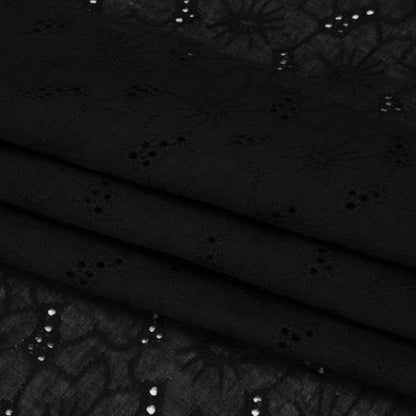 Embroidered Eyelet Cotton Voile - Black Cloud Flowers - Naomi Collection