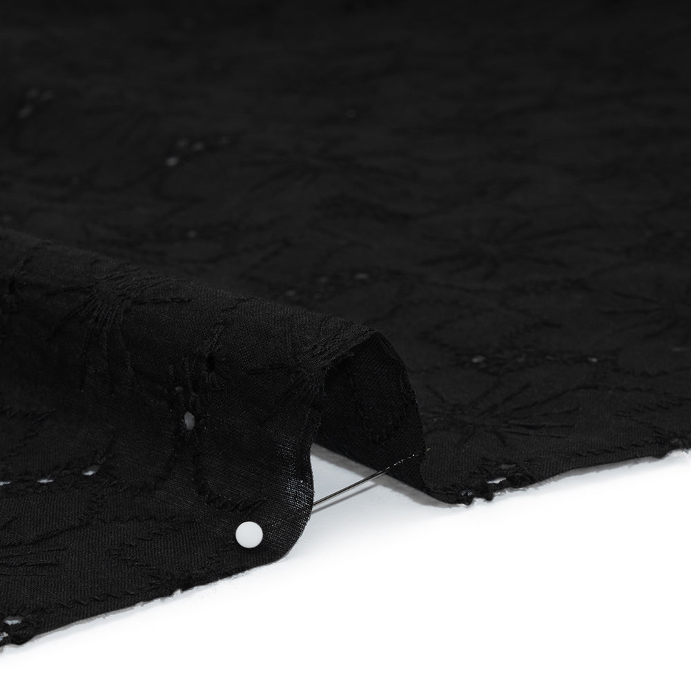 Embroidered Eyelet Cotton Voile - Black Cloud Flowers - Naomi Collection