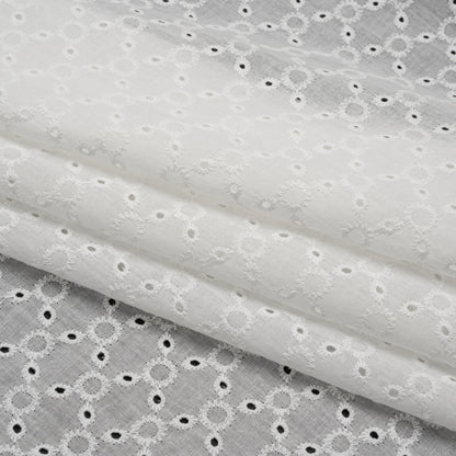 Embroidered Eyelet Cotton Voile - White Rings and Lattices - Naomi Collection