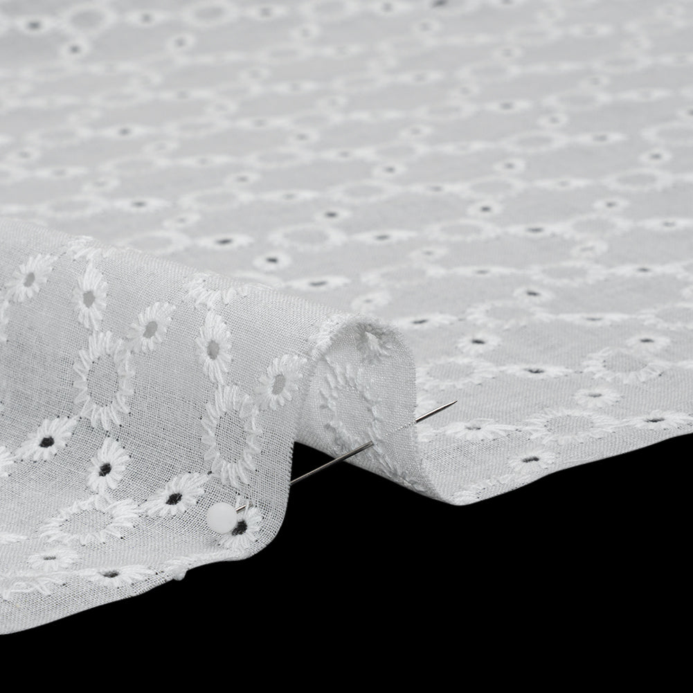 Embroidered Eyelet Cotton Voile - White Rings and Lattices - Naomi Collection