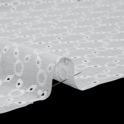 Embroidered Eyelet Cotton Voile - White Rings and Lattices - Naomi Collection
