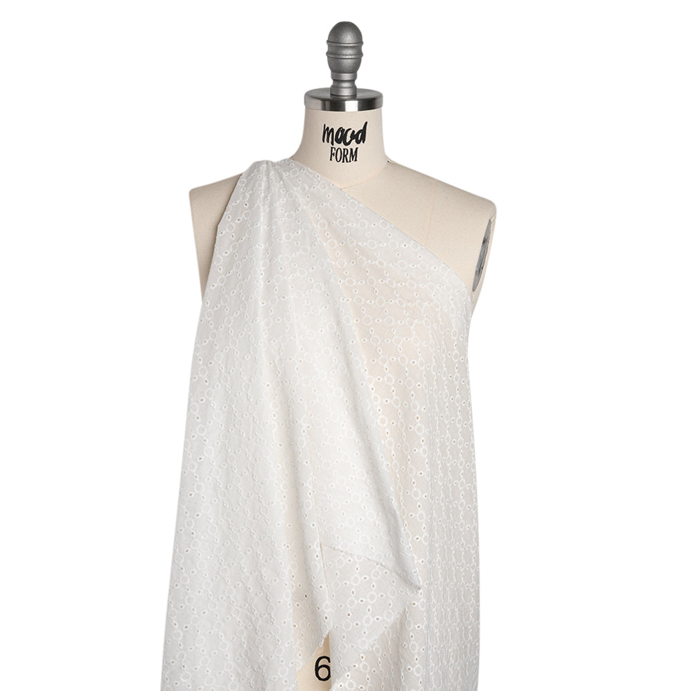 Embroidered Eyelet Cotton Voile - White Rings and Lattices - Naomi Collection