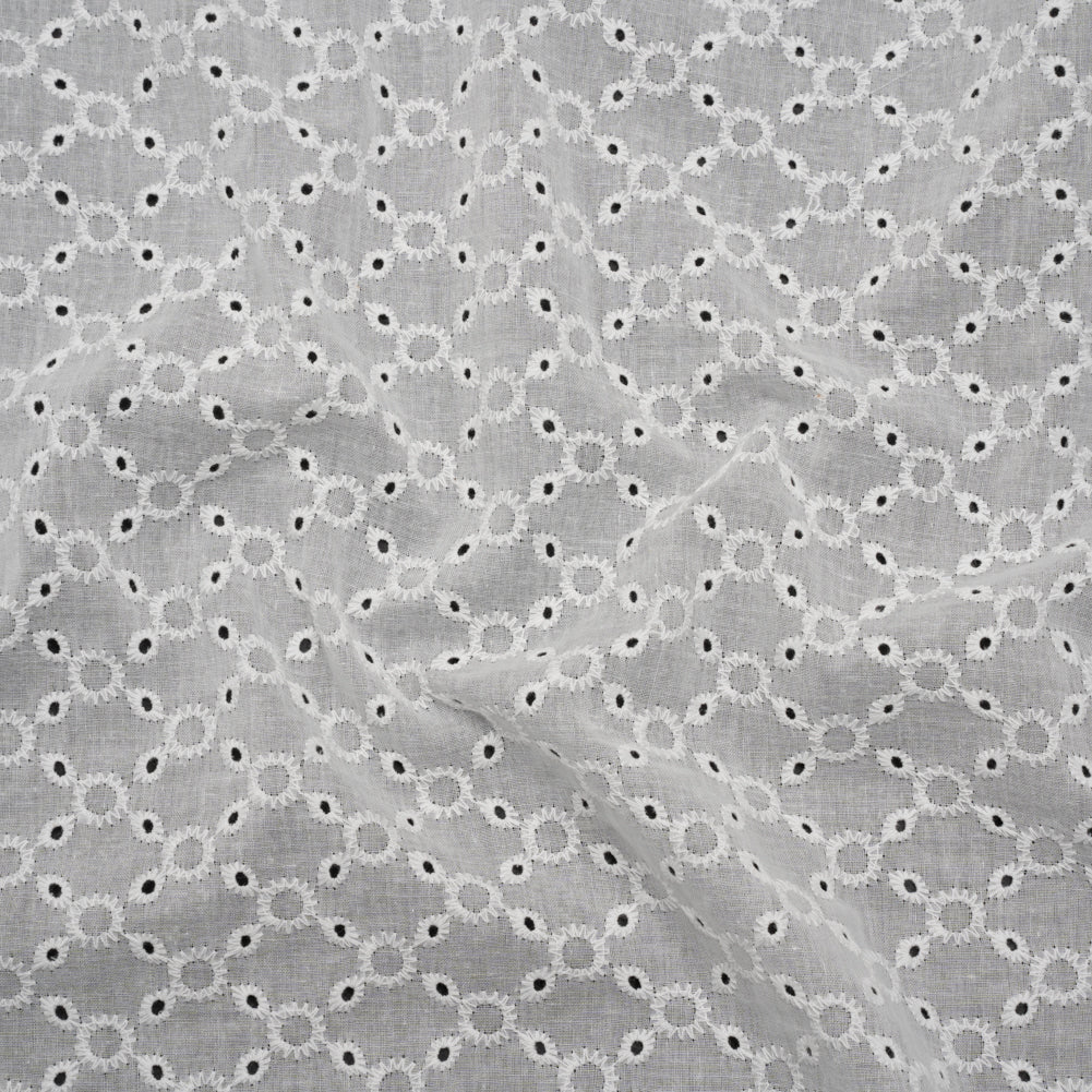 Embroidered Eyelet Cotton Voile - White Rings and Lattices - Naomi Collection