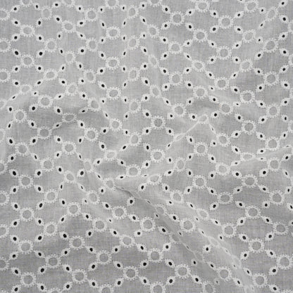 Embroidered Eyelet Cotton Voile - White Rings and Lattices - Naomi Collection