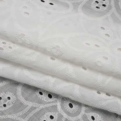 Embroidered Eyelet Cotton Voile - White Big Flowers - Naomi Collection