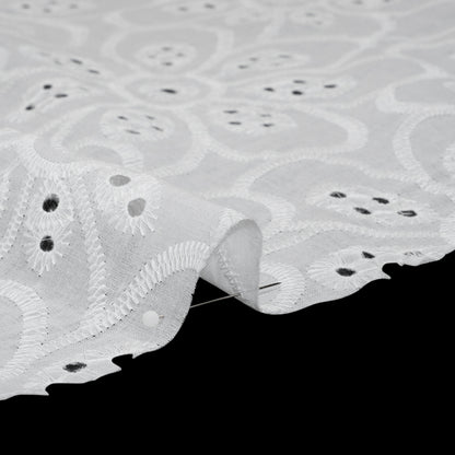 Embroidered Eyelet Cotton Voile - White Big Flowers - Naomi Collection