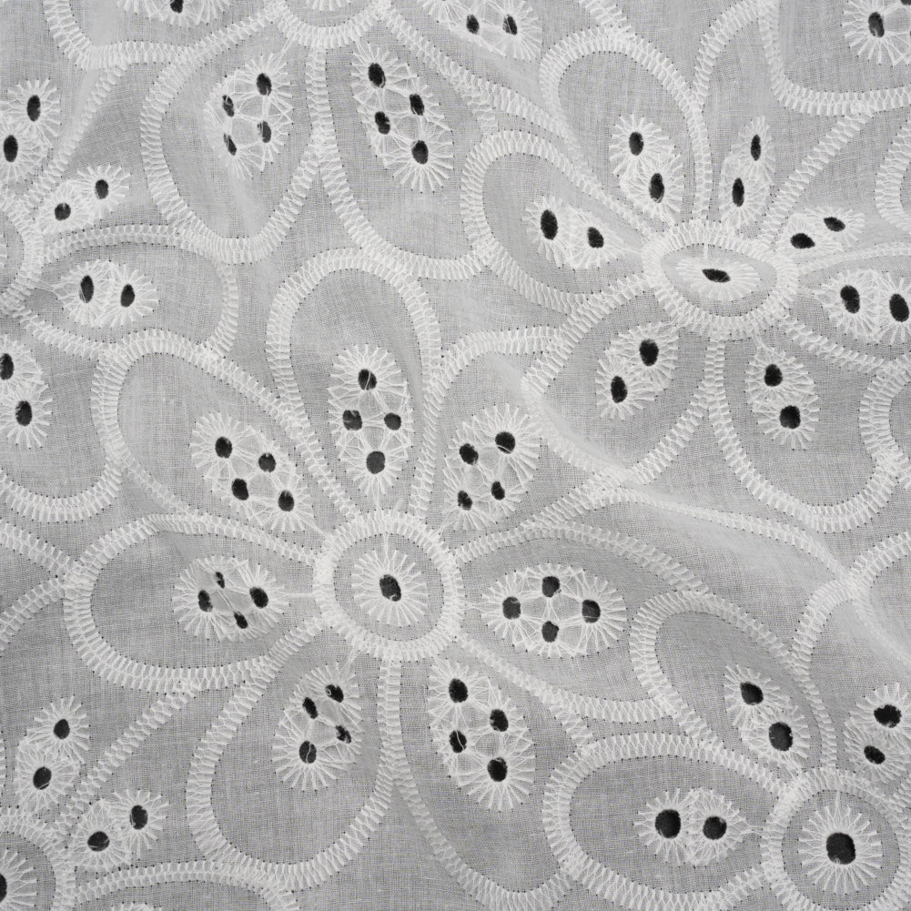 Embroidered Eyelet Cotton Voile - White Big Flowers - Naomi Collection