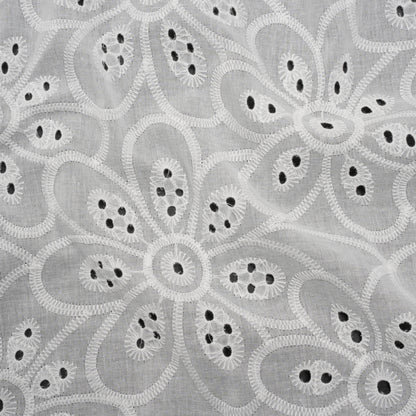 Embroidered Eyelet Cotton Voile - White Big Flowers - Naomi Collection