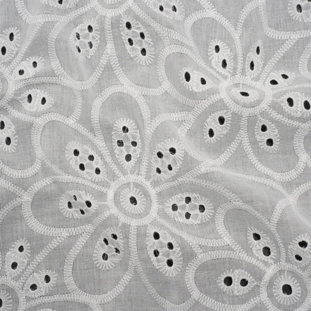 Embroidered Eyelet Cotton Voile - White Big Flowers - Naomi Collection