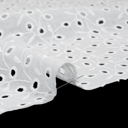 Embroidered Eyelet Cotton Voile - White Leafy Vines - Naomi Collection