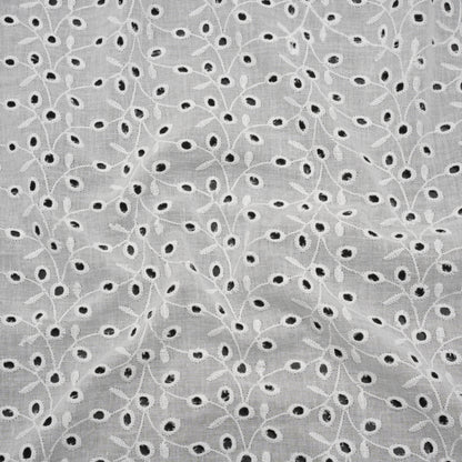 Embroidered Eyelet Cotton Voile - White Leafy Vines - Naomi Collection