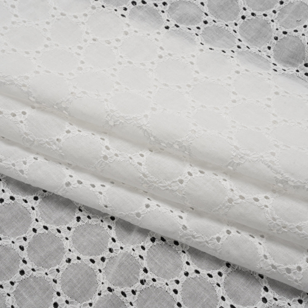 Embroidered Eyelet Cotton Voile - White Circles of Circles - Naomi Collection