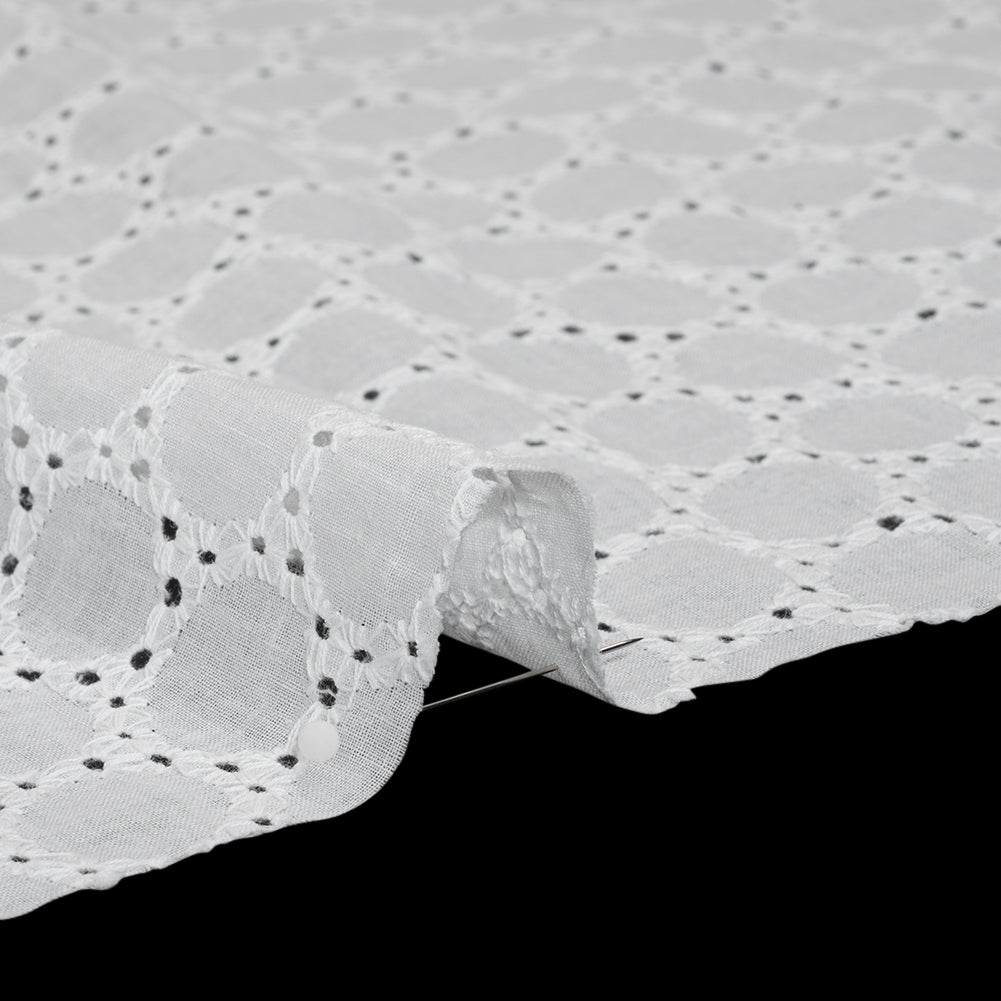 Embroidered Eyelet Cotton Voile - White Circles of Circles - Naomi Collection