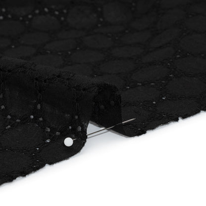 Embroidered Eyelet Cotton Voile - Black Circles of Circles - Naomi Collection
