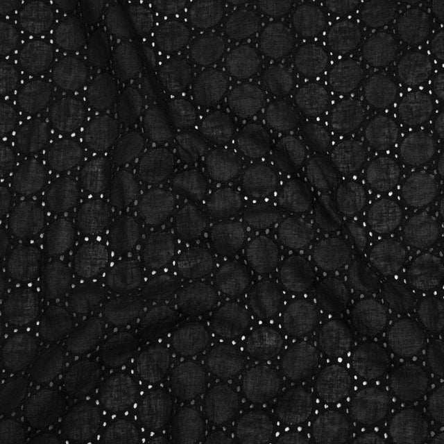Embroidered Eyelet Cotton Voile - Black Circles of Circles - Naomi Collection