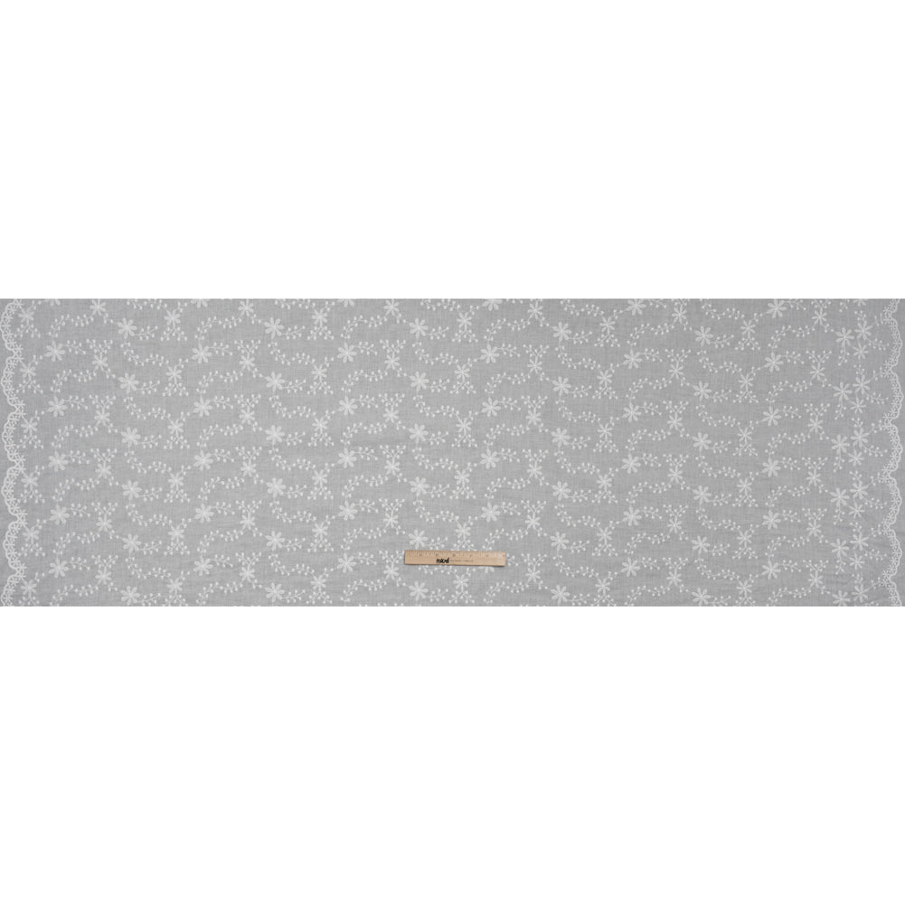 Embroidered Eyelet Cotton Voile - White Flowers on Branches - Naomi Collection