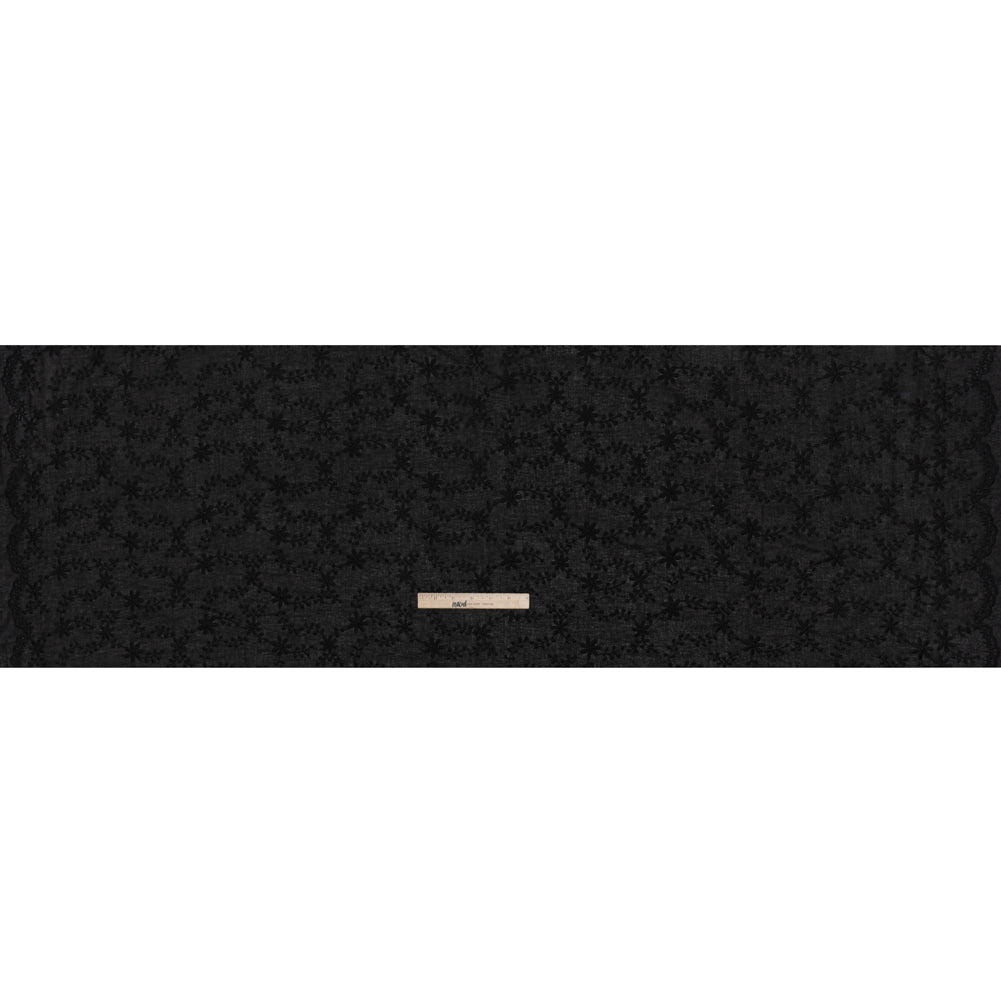 Embroidered Eyelet Cotton Voile - Black Flowers on Branches - Naomi Collection - Full